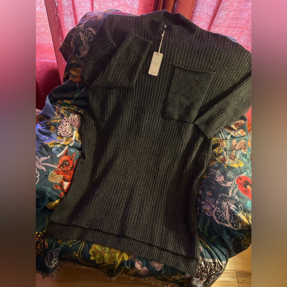 NWT Grade & Gather Ribbed Sweater Dress in Color Charcoal Size M/L